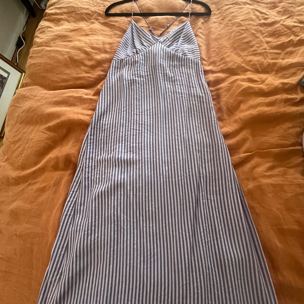 Madewell lavender and blue/gray stripe Spaghetti Strap Sundress
